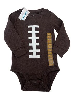 NWT Carter’s Baby Brown Football Print Long-Sleeve One-Piece Baby Size 12 Months
